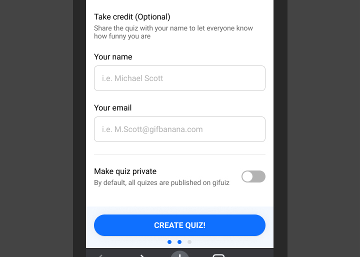 Quiz publishing settings