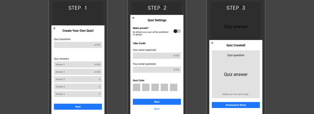 Creation flow wireframes