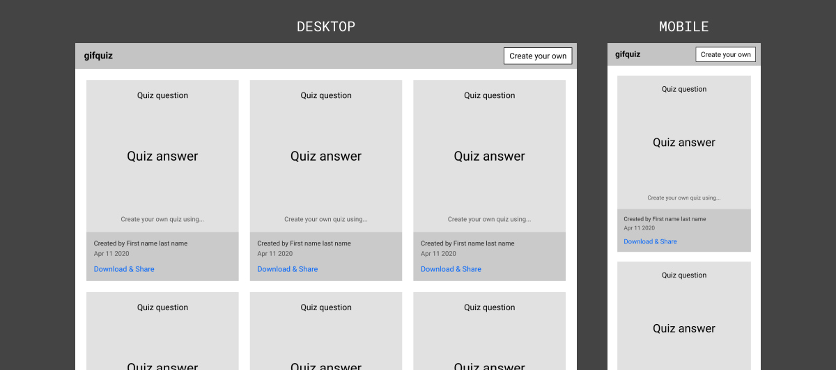 Desktop and mobile wireframes