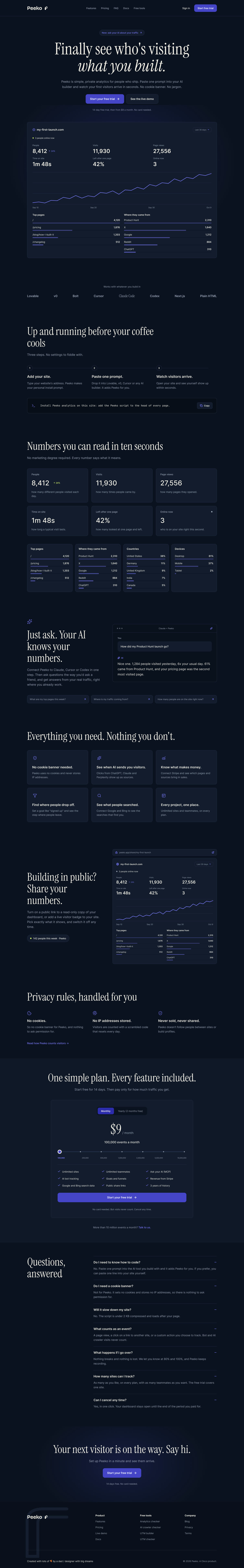 The full Night Watch landing page Figma's Figma Agent designed for Peeko