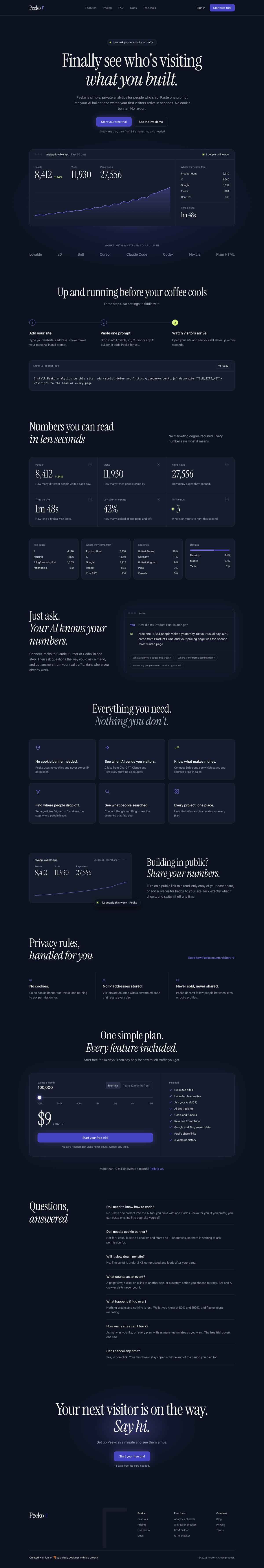 The full Night Watch dark landing page Paper designed for Peeko