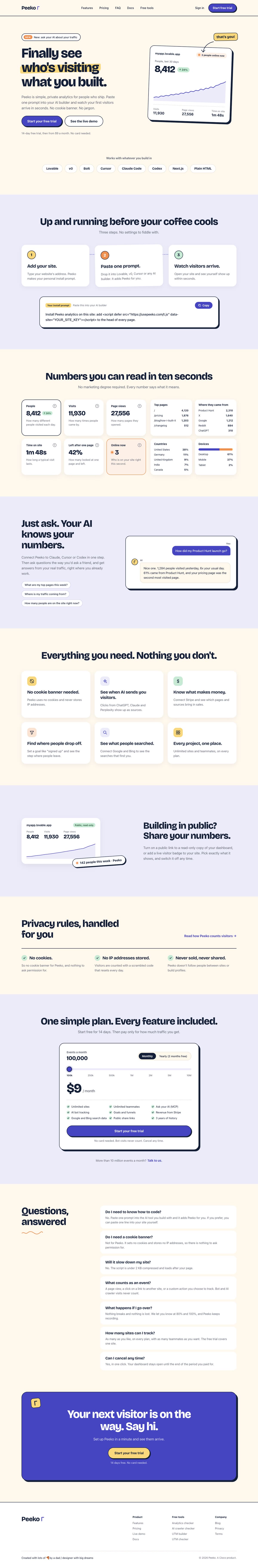 The full Sunny Side landing page Paper designed for Peeko