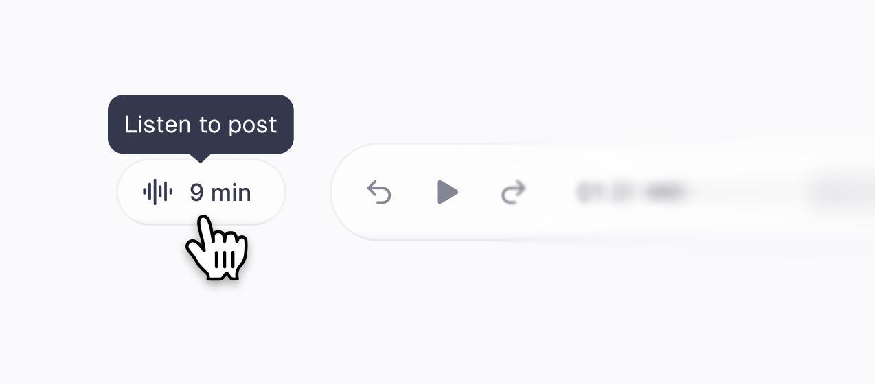 The listen chip with its tooltip, beside a blurred close-up of the player
