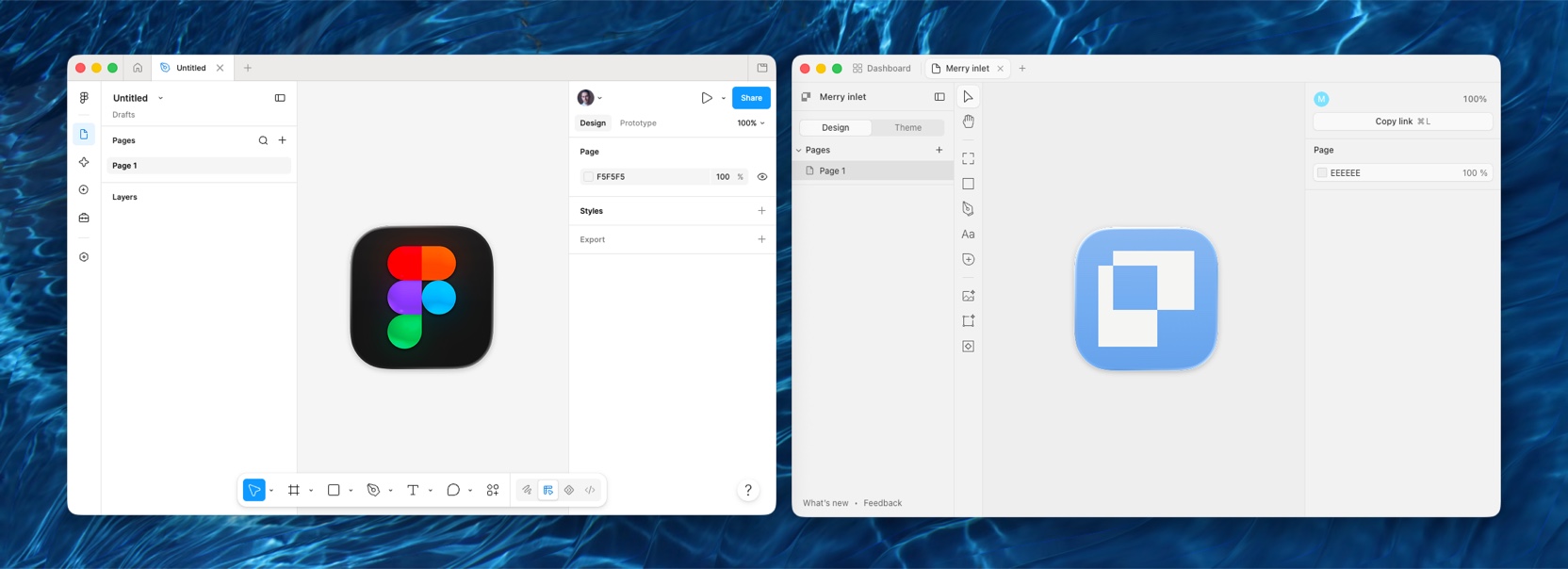 Figma and Paper side by side with a similar file open, Paper's controls calmer and slightly larger
