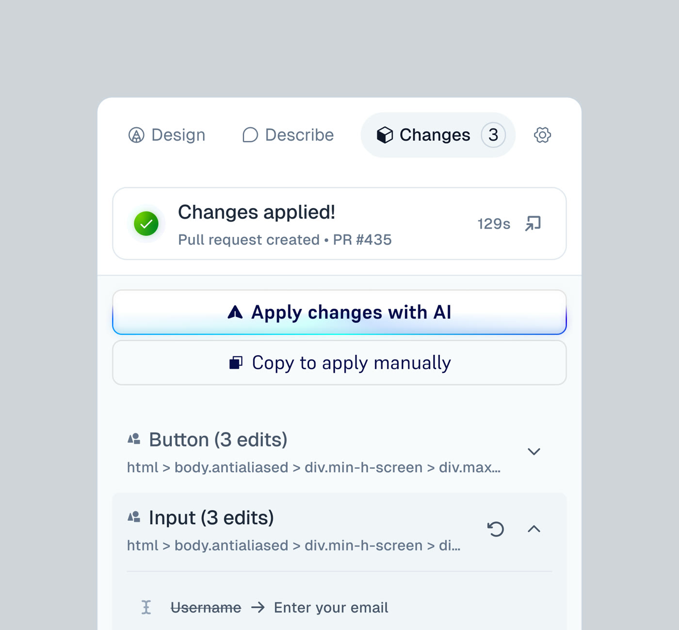 V4, the Changes tab